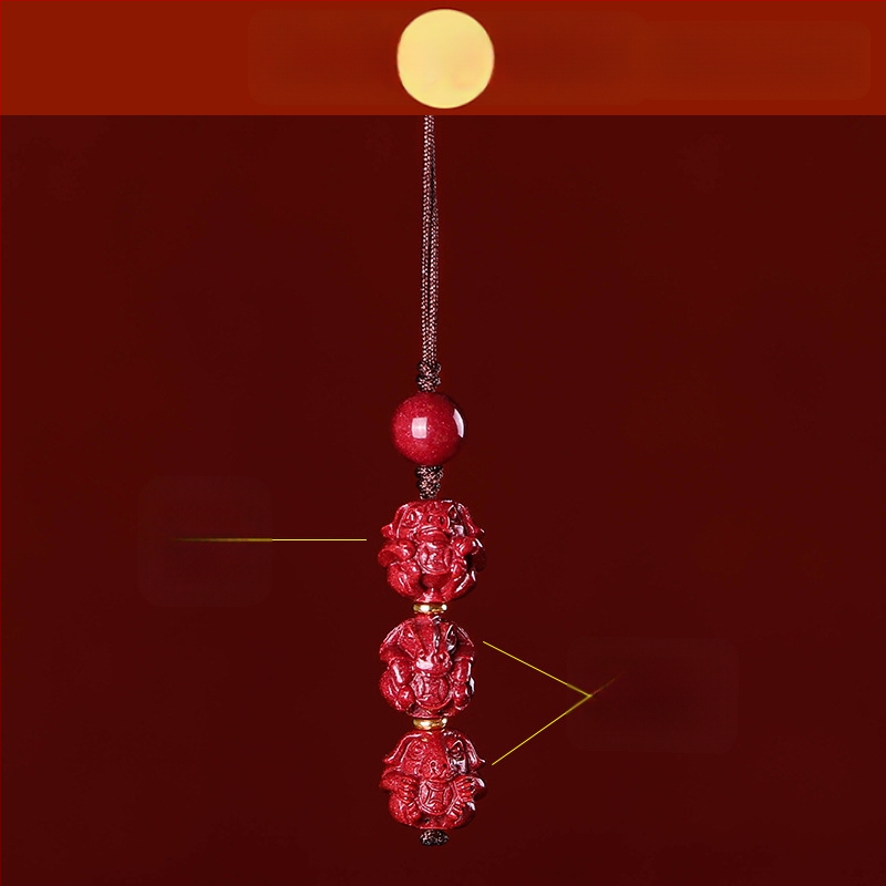 Telefona ķēdes piekariņš ar cinnabāra zodiaka motīvu, gravēts, ķīniešu literāri retro stila, 2023. gada rudens