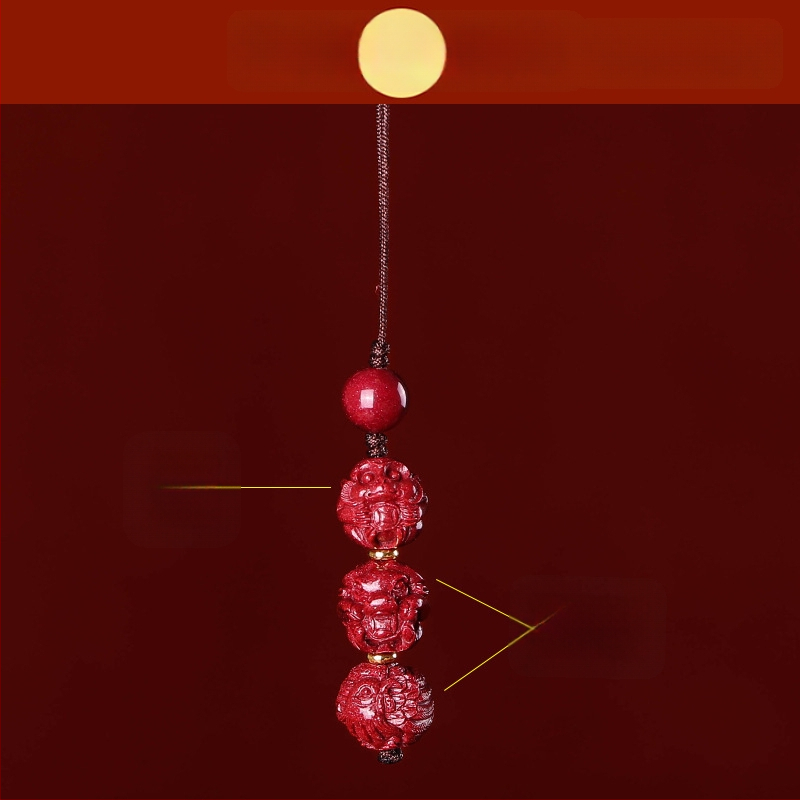 Telefona ķēdes piekariņš ar cinnabāra zodiaka motīvu, gravēts, ķīniešu literāri retro stila, 2023. gada rudens