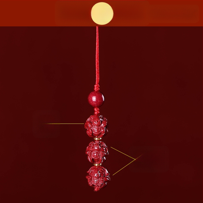 Telefona ķēdes piekariņš ar cinnabāra zodiaka motīvu, gravēts, ķīniešu literāri retro stila, 2023. gada rudens