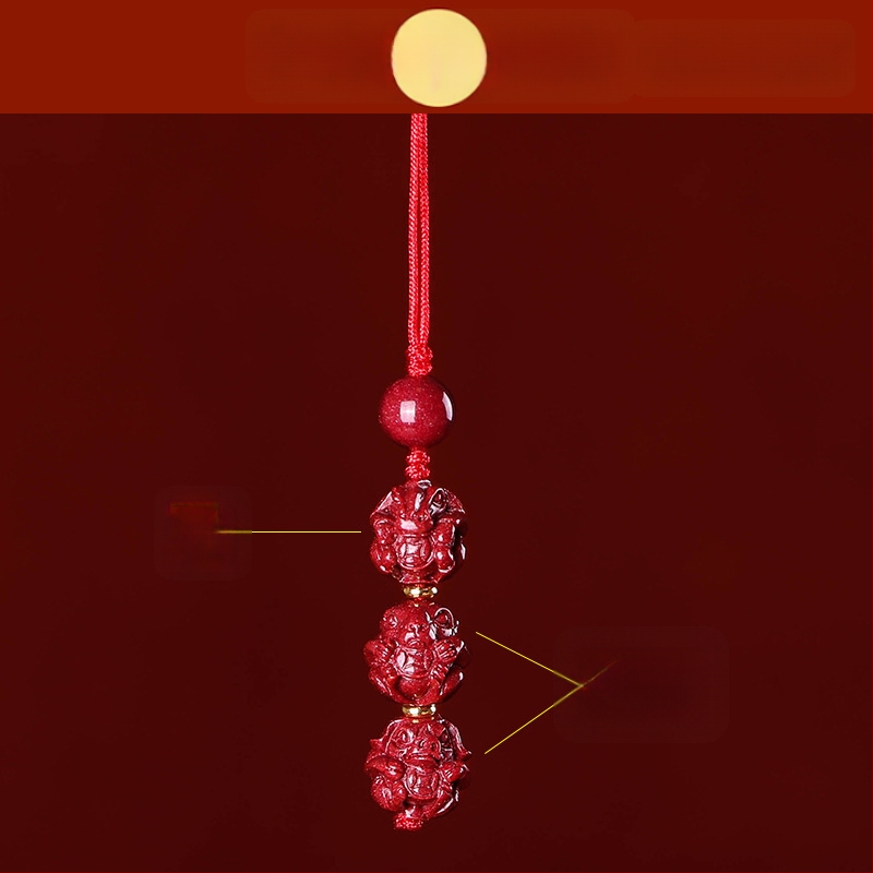 Telefona ķēdes piekariņš ar cinnabāra zodiaka motīvu, gravēts, ķīniešu literāri retro stila, 2023. gada rudens