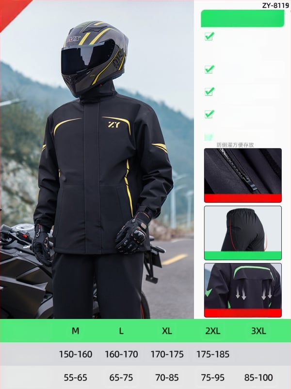 Podijeljeni kišni set za vožnju motociklom i električnim biciklom s reflektirajućim dizajnom, hlače za kišu cijelog tijela za odrasle, tkanina Chunya Spinning, PVC premaz, mogućnost tiska loga