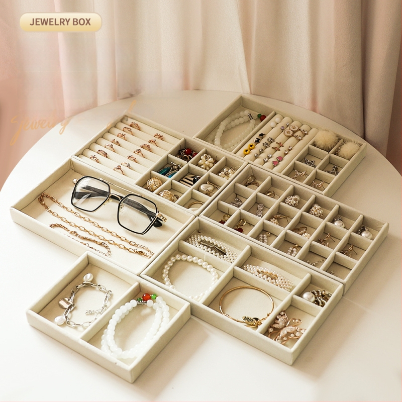 Juvelyrinių papuošalų laikymo dėžutė su skyriais, flanelės medžiaga, stalinis montavimas, 1 sluoksnis, daugiafunkcinė, dulkėms atspari, Korėjos stiliaus