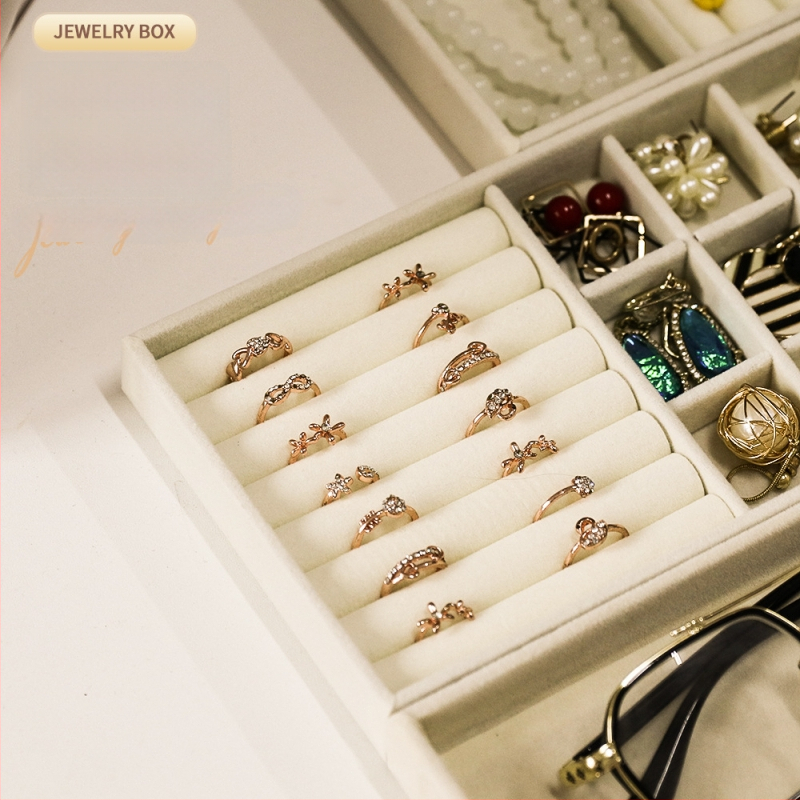 Juvelyrinių papuošalų laikymo dėžutė su skyriais, flanelės medžiaga, stalinis montavimas, 1 sluoksnis, daugiafunkcinė, dulkėms atspari, Korėjos stiliaus