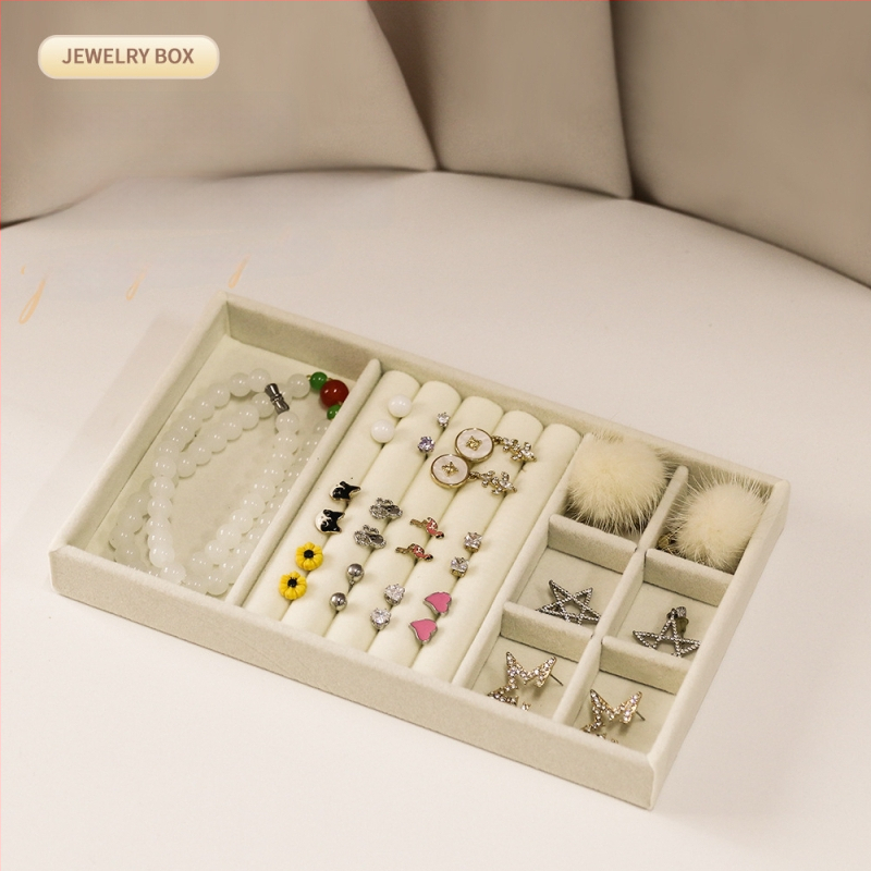 Juvelyrinių papuošalų laikymo dėžutė su skyriais, flanelės medžiaga, stalinis montavimas, 1 sluoksnis, daugiafunkcinė, dulkėms atspari, Korėjos stiliaus