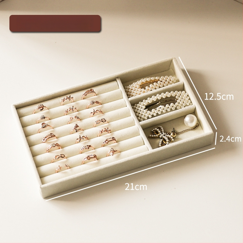 Juvelyrinių papuošalų laikymo dėžutė su skyriais, flanelės medžiaga, stalinis montavimas, 1 sluoksnis, daugiafunkcinė, dulkėms atspari, Korėjos stiliaus