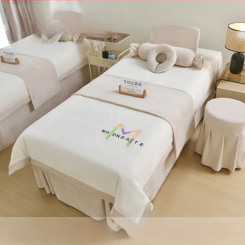 Σετ τεσσάρων τεμαχίων κάλυμμα κρεβατιού ομορφιάς, φθινόπωρο-χειμώνα, βελουτέ φλις μωρού, ελαφρύς πολυτελής σχεδιασμός σπα καλύμμα κρεβατιού με κέντημα και Twill ύφανση, αντίδραση βαφής