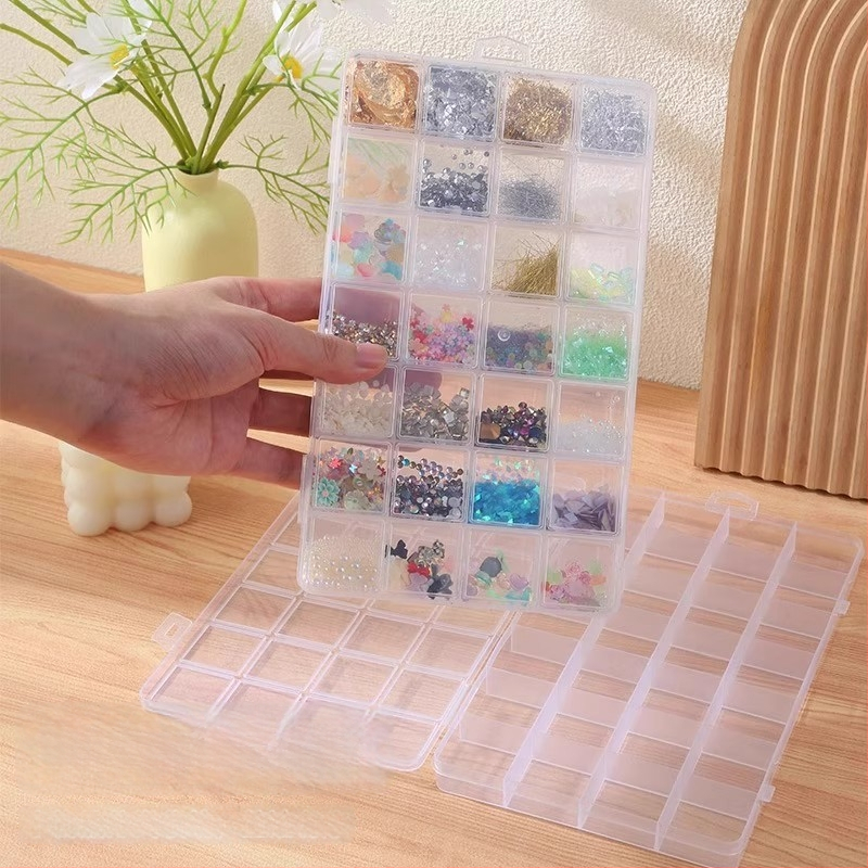 28-kompartmentide läbipaistmatu juveelide hoiukarp karoliinivõrkudega, liikumise ennetamiseks – laua plastmassist juveelide hoiukarp, kaasaegne minimalist stiil