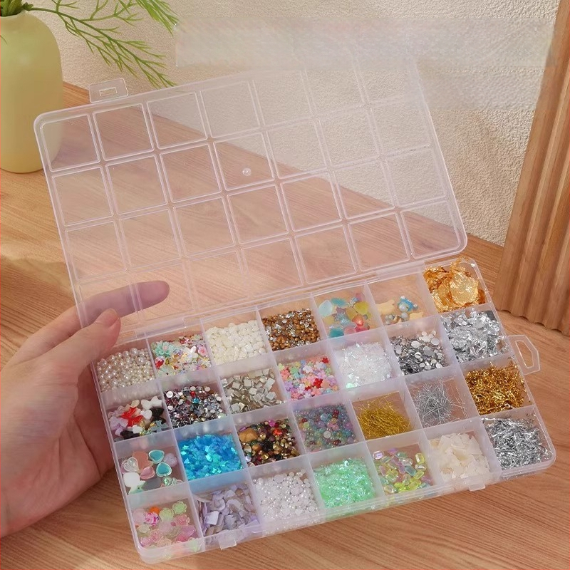 28-kompartmentide läbipaistmatu juveelide hoiukarp karoliinivõrkudega, liikumise ennetamiseks – laua plastmassist juveelide hoiukarp, kaasaegne minimalist stiil