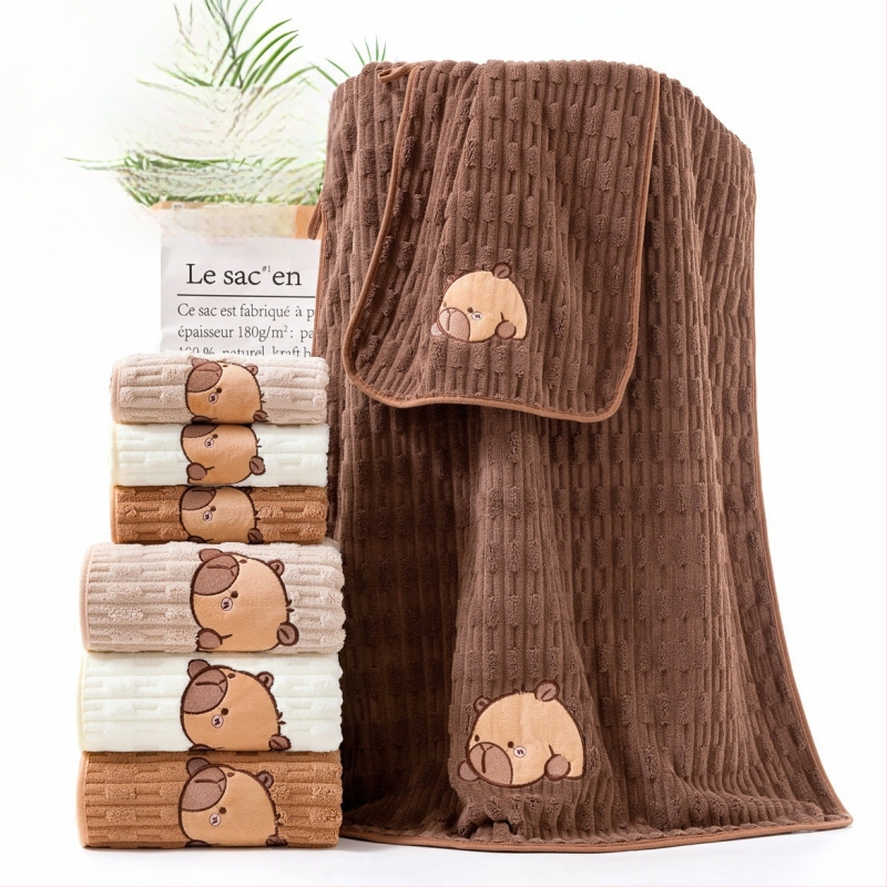 Комплект кърпи за баня Capybara, коралов флис, дебел и абсорбиращ, 400 g, обшивка, възможен печат на лого