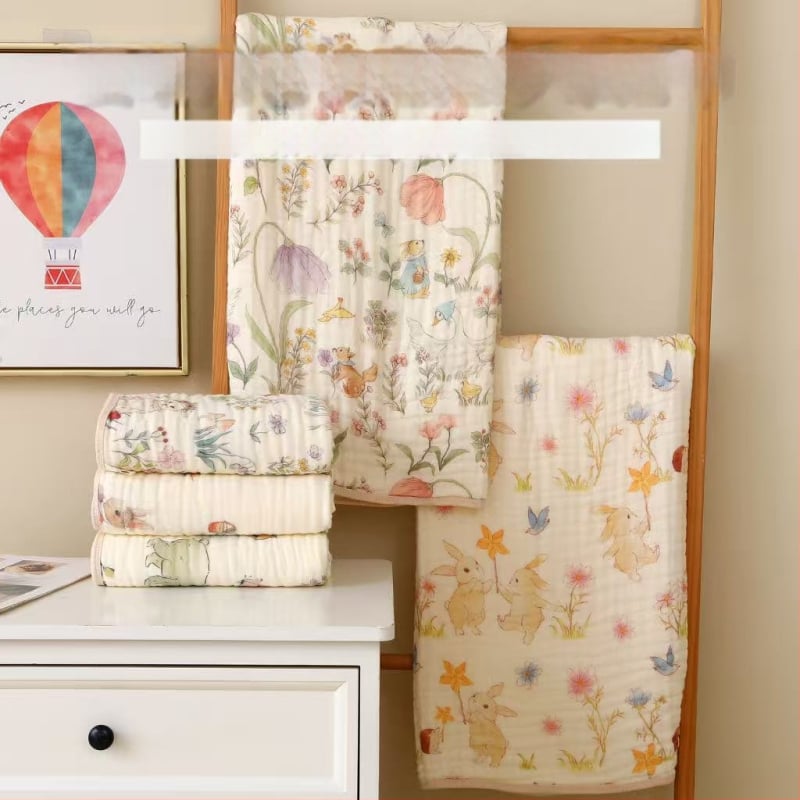 Kohandatud kuuekihiline bambus-puuvillane beebi vannirätik - 300–400 g, kiire imendumine (0–5 s), lõng ply