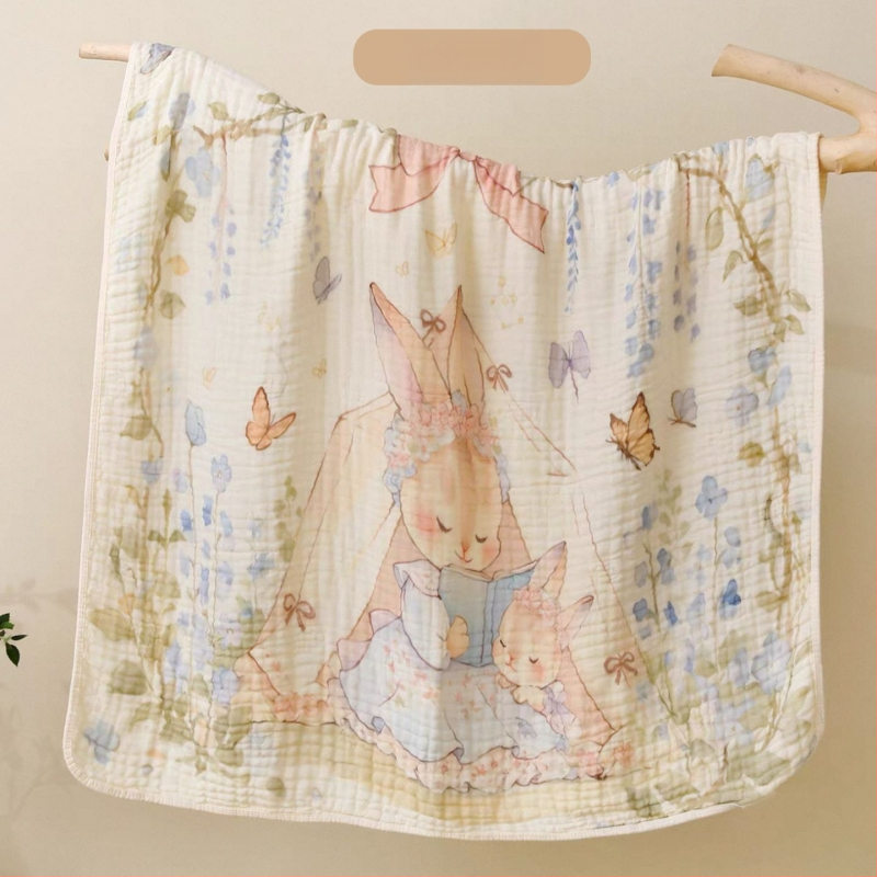 Kohandatud kuuekihiline bambus-puuvillane beebi vannirätik - 300–400 g, kiire imendumine (0–5 s), lõng ply