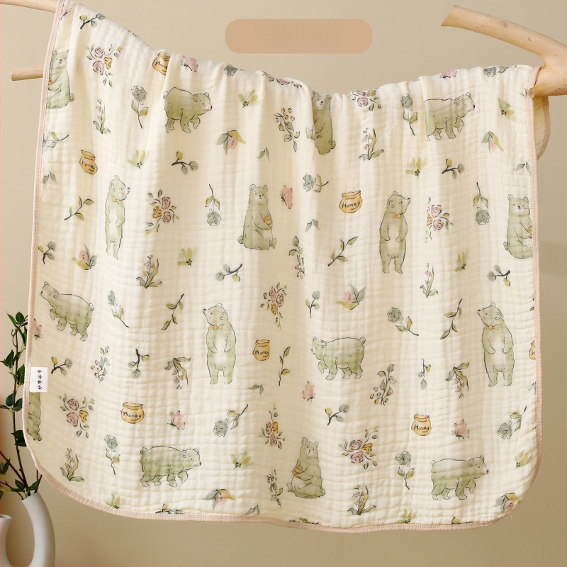 Kohandatud kuuekihiline bambus-puuvillane beebi vannirätik - 300–400 g, kiire imendumine (0–5 s), lõng ply