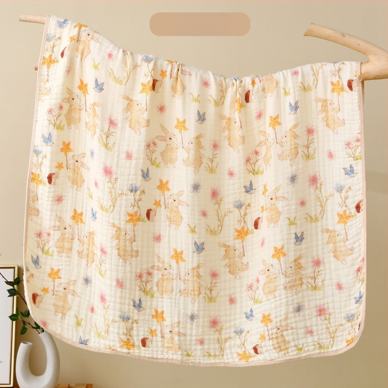 Kohandatud kuuekihiline bambus-puuvillane beebi vannirätik - 300–400 g, kiire imendumine (0–5 s), lõng ply