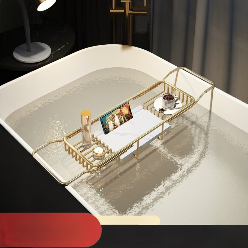 Разширяем държач за вана със сгъваем поднос за телефон, неръждаема стомана, електроплакиран финиш, модел YGJ, един слой, модерен минималистичен стил