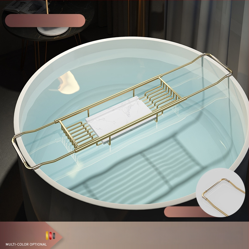 Разширяем държач за вана със сгъваем поднос за телефон, неръждаема стомана, електроплакиран финиш, модел YGJ, един слой, модерен минималистичен стил