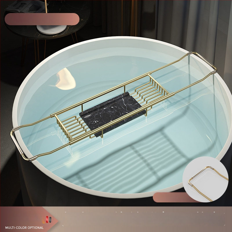 Разширяем държач за вана със сгъваем поднос за телефон, неръждаема стомана, електроплакиран финиш, модел YGJ, един слой, модерен минималистичен стил