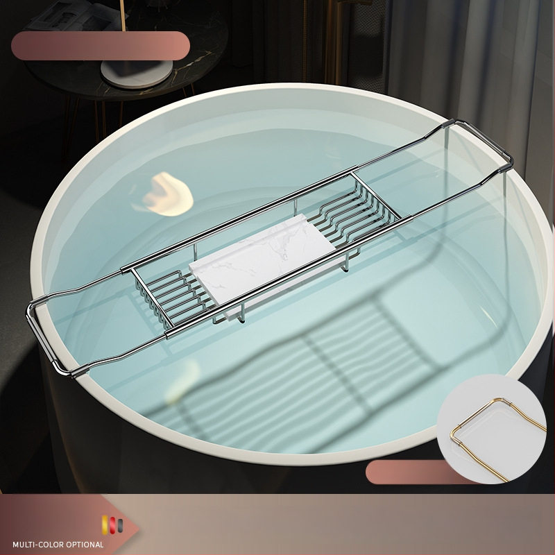 Разширяем държач за вана със сгъваем поднос за телефон, неръждаема стомана, електроплакиран финиш, модел YGJ, един слой, модерен минималистичен стил