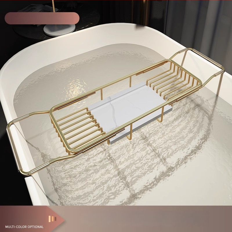 Разширяем държач за вана със сгъваем поднос за телефон, неръждаема стомана, електроплакиран финиш, модел YGJ, един слой, модерен минималистичен стил