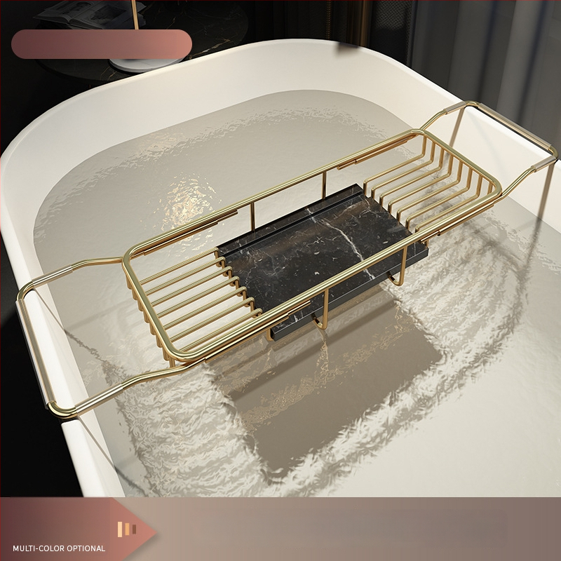 Разширяем държач за вана със сгъваем поднос за телефон, неръждаема стомана, електроплакиран финиш, модел YGJ, един слой, модерен минималистичен стил