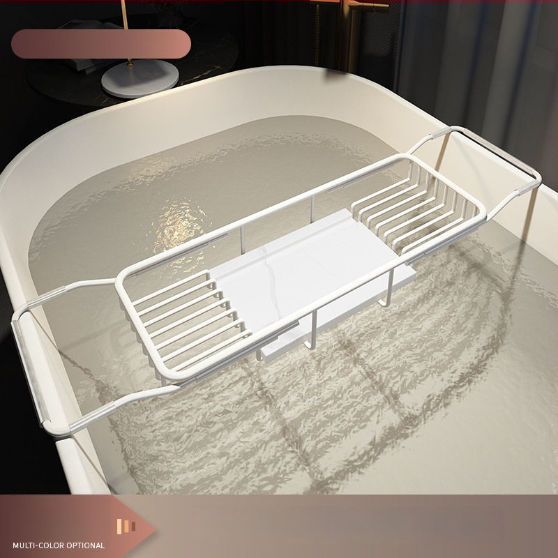 Разширяем държач за вана със сгъваем поднос за телефон, неръждаема стомана, електроплакиран финиш, модел YGJ, един слой, модерен минималистичен стил