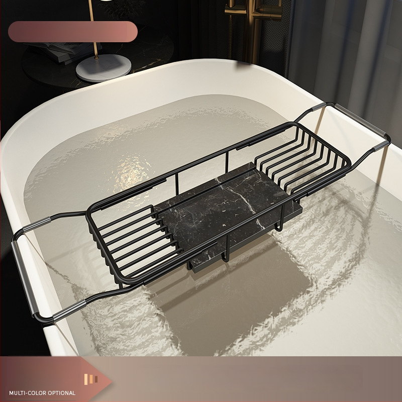 Разширяем държач за вана със сгъваем поднос за телефон, неръждаема стомана, електроплакиран финиш, модел YGJ, един слой, модерен минималистичен стил