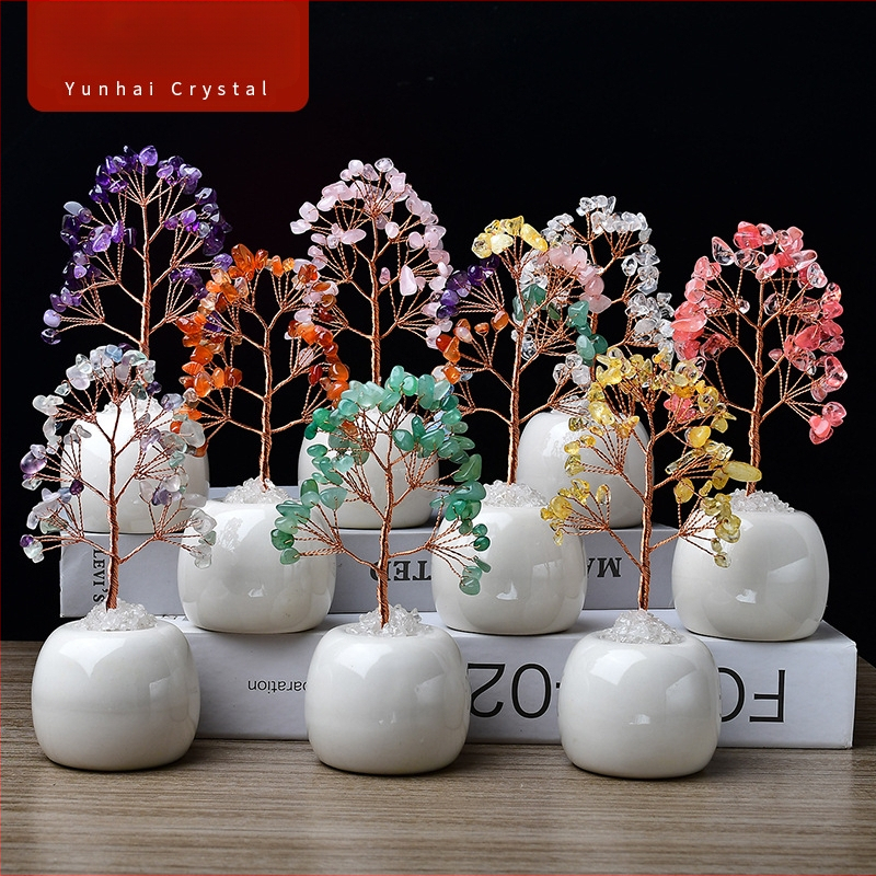 Raha puu ornament — roosa kristall, kingituskarp, kaasaegne minimalistlik stiil