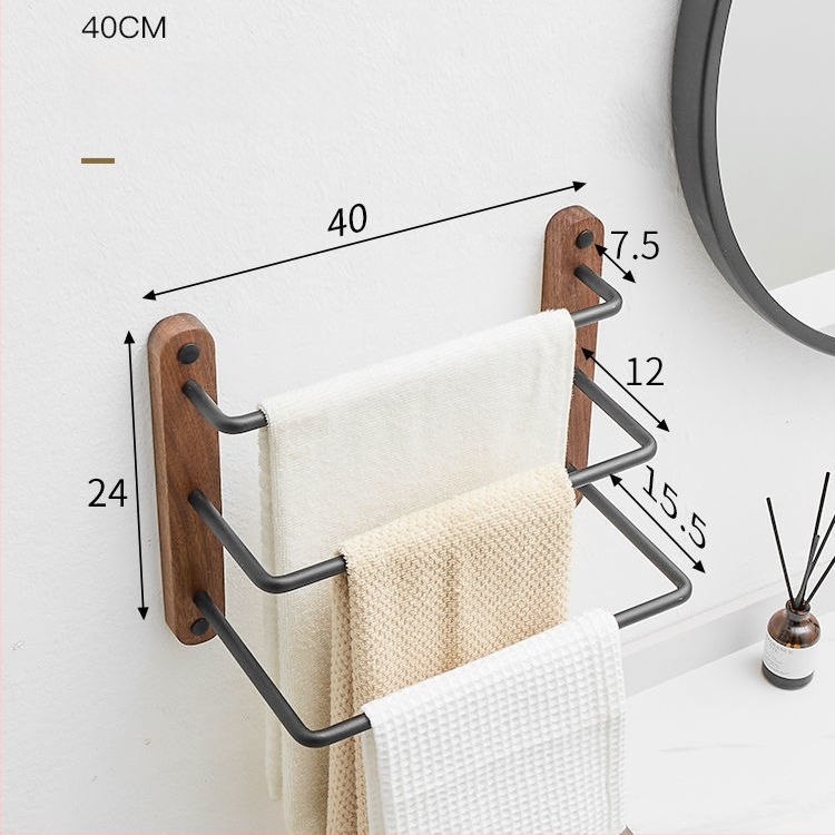 Valriekstu alumīnija sakausējuma dvieļu turētājs, trīs kārtu dizains, mūsdienīgs minimālisms, kravnesība 3–5 kg