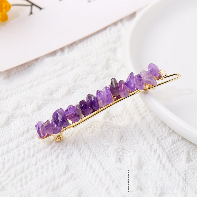 Ametista kristāla ģeometriska matu spraude, Runyangshi, mūsdienīgs minimālisma stils, iepakojums PP maisiņā