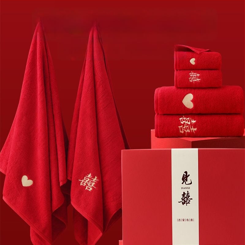 Σετ πετσετών μπάνιου από 100% βαμβάκι για ζευγάρι, 4 τεμάχια, κεντημένες, Warp knitting, 350 g