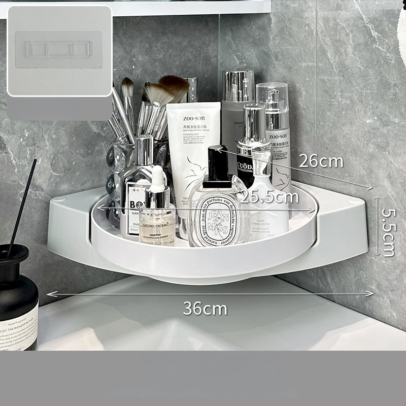 Триъгълна ъглова полица за стена, пластмасова, баня, 1 ниво, минималистичен стил, организатор за козметика