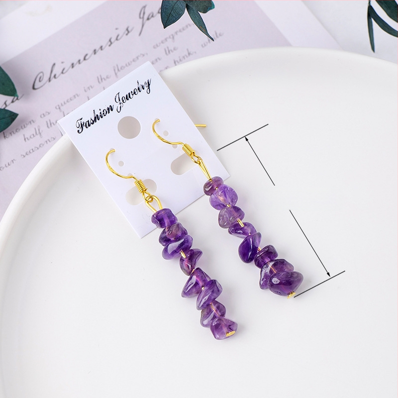 Ametisti kristalliga kõrvarõngad, geomeetriline disain, Runyang bränd, kaasaegne minimalistlik stiil