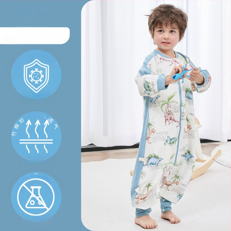 Bērnu gulēšanas somiņa ar dalītu kāju dizainu, no bambusa šķiedras, antibakteriāls un mitrumu pārvadājošs, metāla rāvējslēdzējs, piemērots ziemai, pavasarim un rudenim, vecums 1–3 gadi