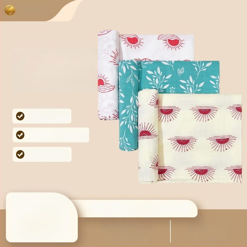 Zīdaiņu wrap no muselīna, divslāņu bambusa šķiedras audums, piemērots zīdaiņiem un 1–3 gadus veciem, ar rakstiem: karikatūra, zieds, ģeometrija