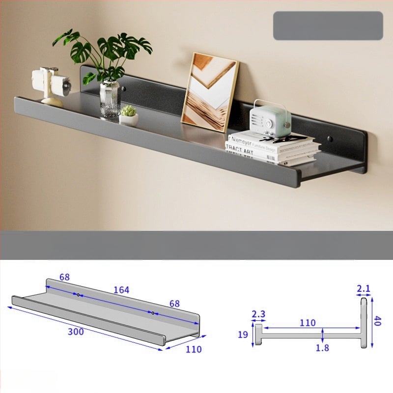 Falra szerelhető polc space alumíniumból, négyszögletes, 1 réteg, sütőfesték felület, fúrás nélküli szerelés