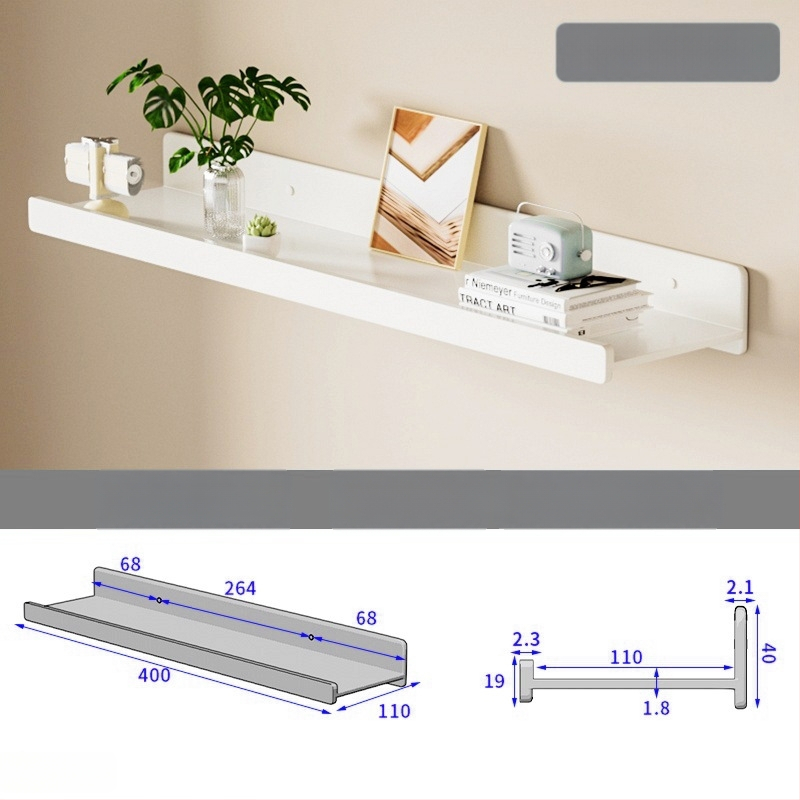 Falra szerelhető polc space alumíniumból, négyszögletes, 1 réteg, sütőfesték felület, fúrás nélküli szerelés