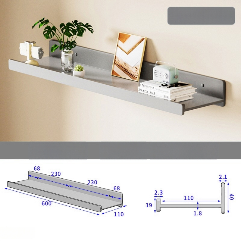Falra szerelhető polc space alumíniumból, négyszögletes, 1 réteg, sütőfesték felület, fúrás nélküli szerelés
