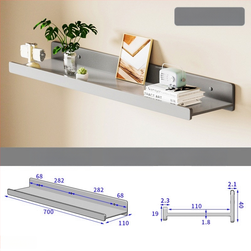 Falra szerelhető polc space alumíniumból, négyszögletes, 1 réteg, sütőfesték felület, fúrás nélküli szerelés