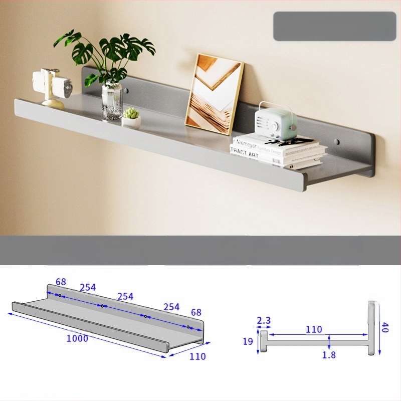 Falra szerelhető polc space alumíniumból, négyszögletes, 1 réteg, sütőfesték felület, fúrás nélküli szerelés