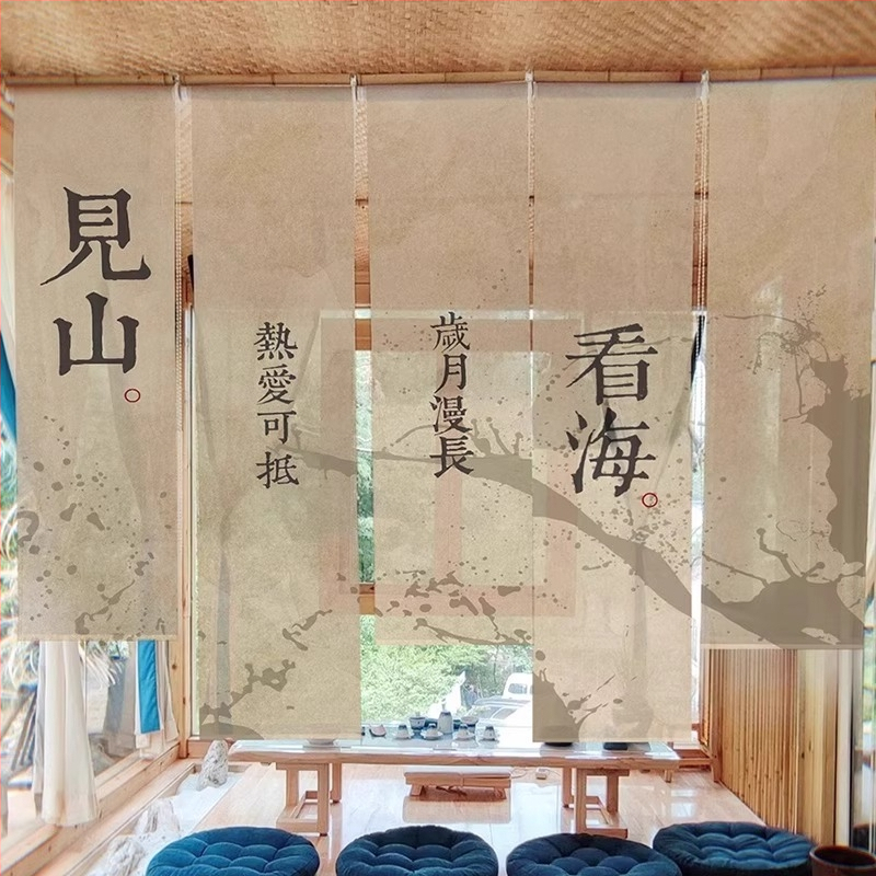 Гоблен завеса за чайна стая, нов китайски стил, полиестерна полупрозрачна тъкан, растителен принт, правоъгълна форма, дигитален термотрансферен печат
