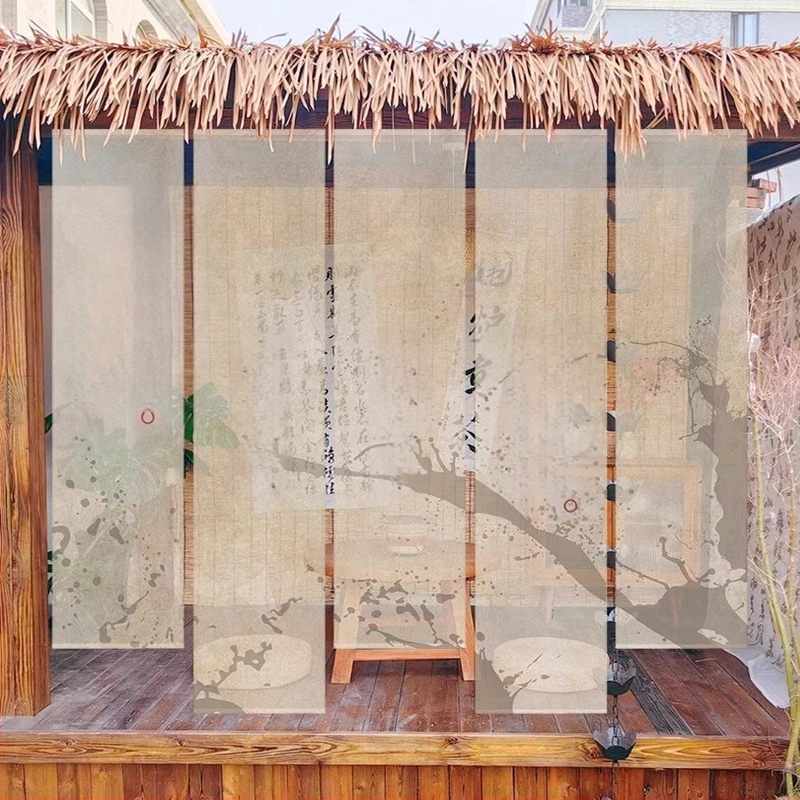 Гоблен завеса за чайна стая, нов китайски стил, полиестерна полупрозрачна тъкан, растителен принт, правоъгълна форма, дигитален термотрансферен печат