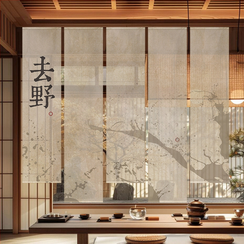 Гоблен завеса за чайна стая, нов китайски стил, полиестерна полупрозрачна тъкан, растителен принт, правоъгълна форма, дигитален термотрансферен печат