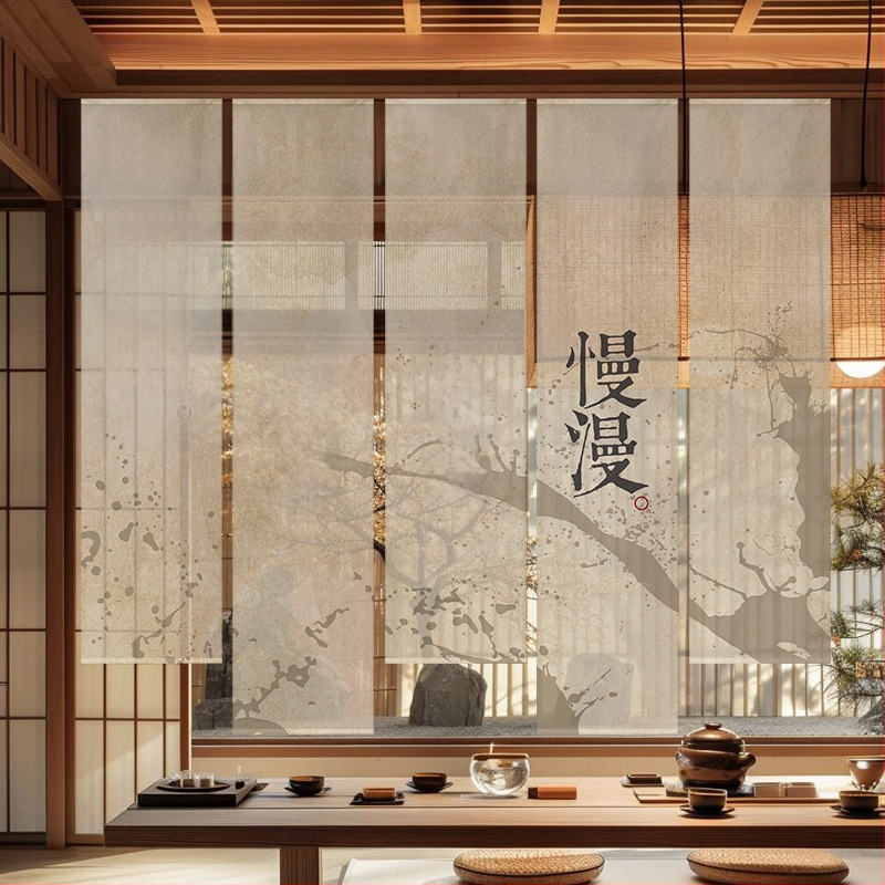 Гоблен завеса за чайна стая, нов китайски стил, полиестерна полупрозрачна тъкан, растителен принт, правоъгълна форма, дигитален термотрансферен печат
