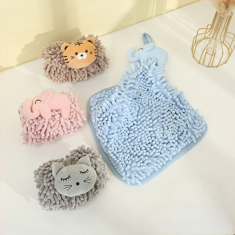 Chenille riputatav käterätik õmmeldud armsa karikatuurlooma kujutisega – paks köögikäterätik, Loomade loominguline sari