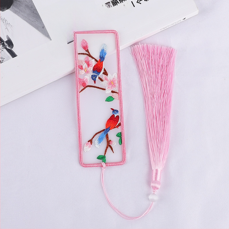 DIY набор за кръстосано бродиране: двустранна закладка за книга и висулка за кола, органза, мотиви с растения