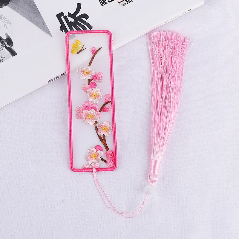 DIY набор за кръстосано бродиране: двустранна закладка за книга и висулка за кола, органза, мотиви с растения