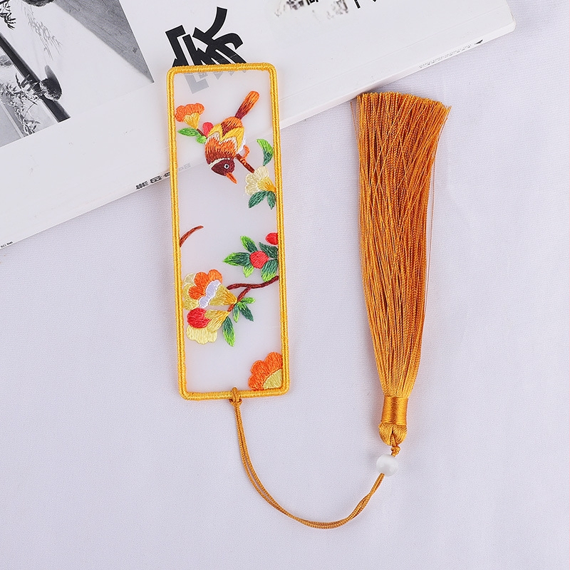 DIY набор за кръстосано бродиране: двустранна закладка за книга и висулка за кола, органза, мотиви с растения