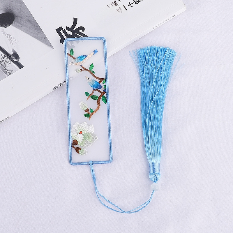 DIY набор за кръстосано бродиране: двустранна закладка за книга и висулка за кола, органза, мотиви с растения