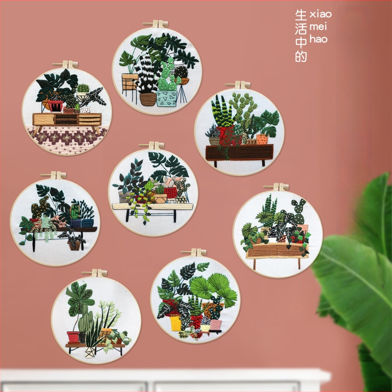 3D- jellegű európai stílusú keresztszemes készlet növények és virágok, kezdőknek, pamut és len anyaggal.