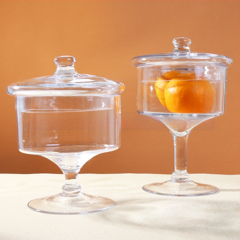 Стъклена чиния за плодове в европейски стил — прозрачна платформа за торти и десерти, витрина за плодове, марка Qingyun, стил прост, стартирала през есен 2013