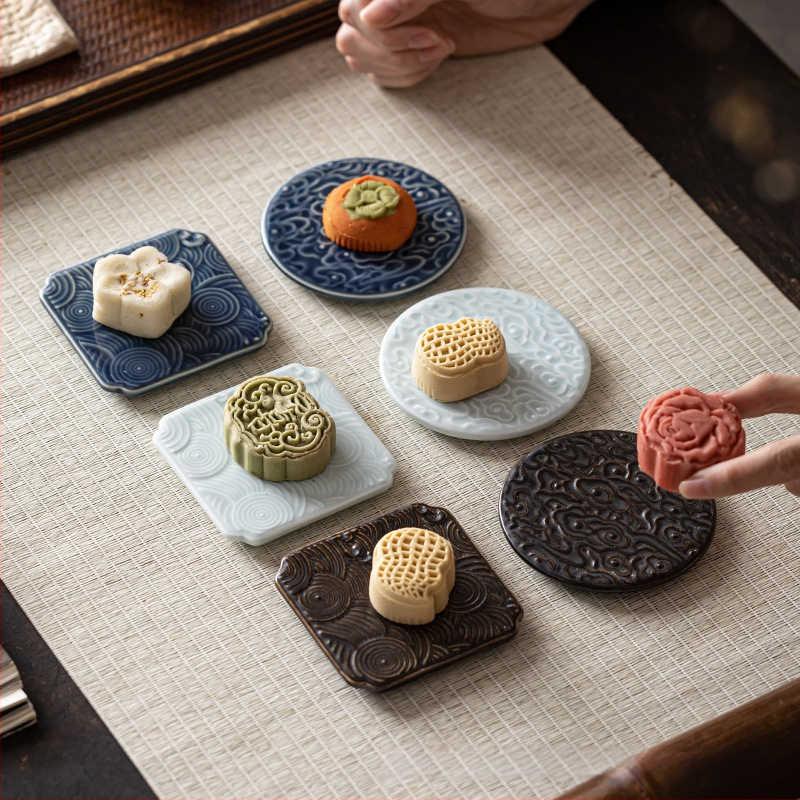 Порцеланова плодова чиния — Wuxitang, китайска простота, лек лукс ретро, код продукта: Full Moon Auspicious Clouds Saucer